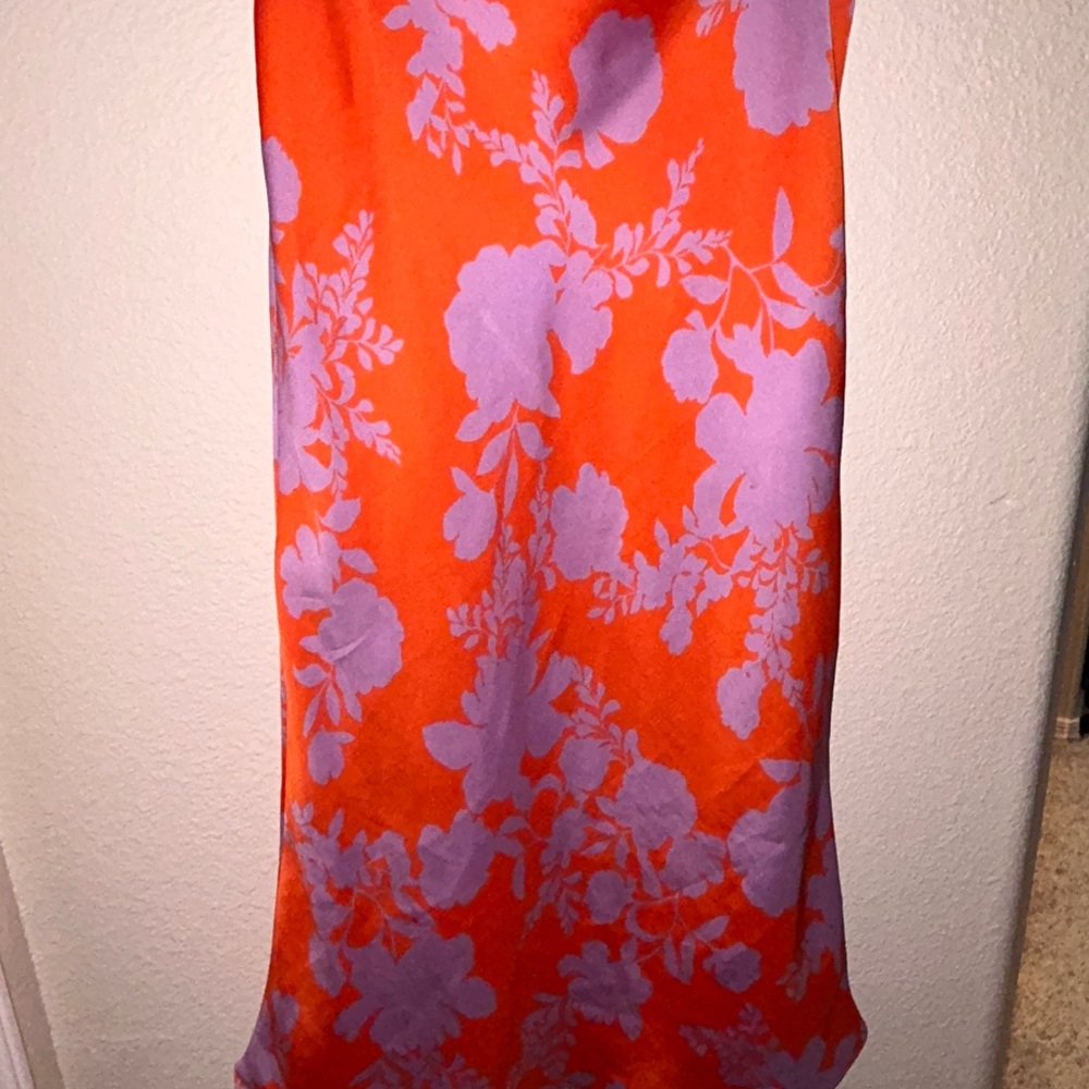 Orange and Purple Floral Silk Dress